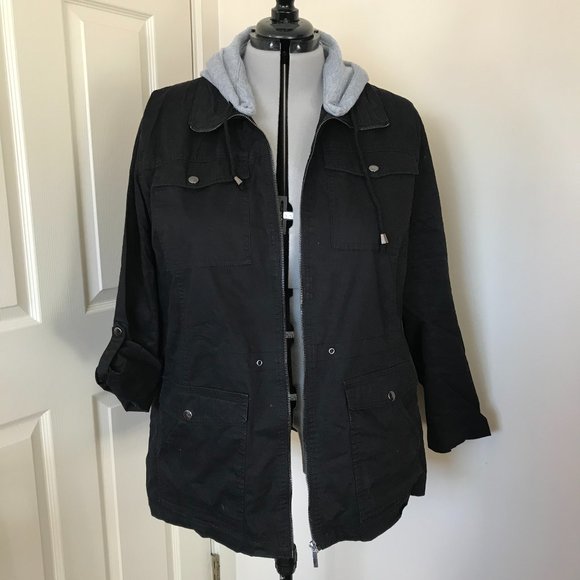 Yoki Jackets & Blazers - Black Utility Coat with Detachable Hood